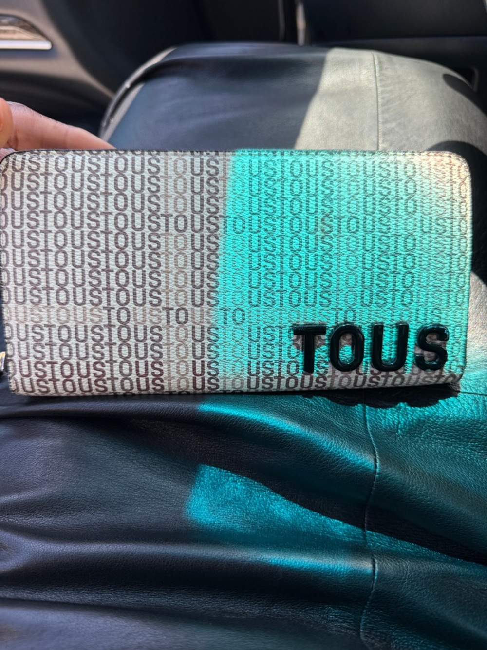 TOUS Monogram Zip Wallet in Beige and Turquoise